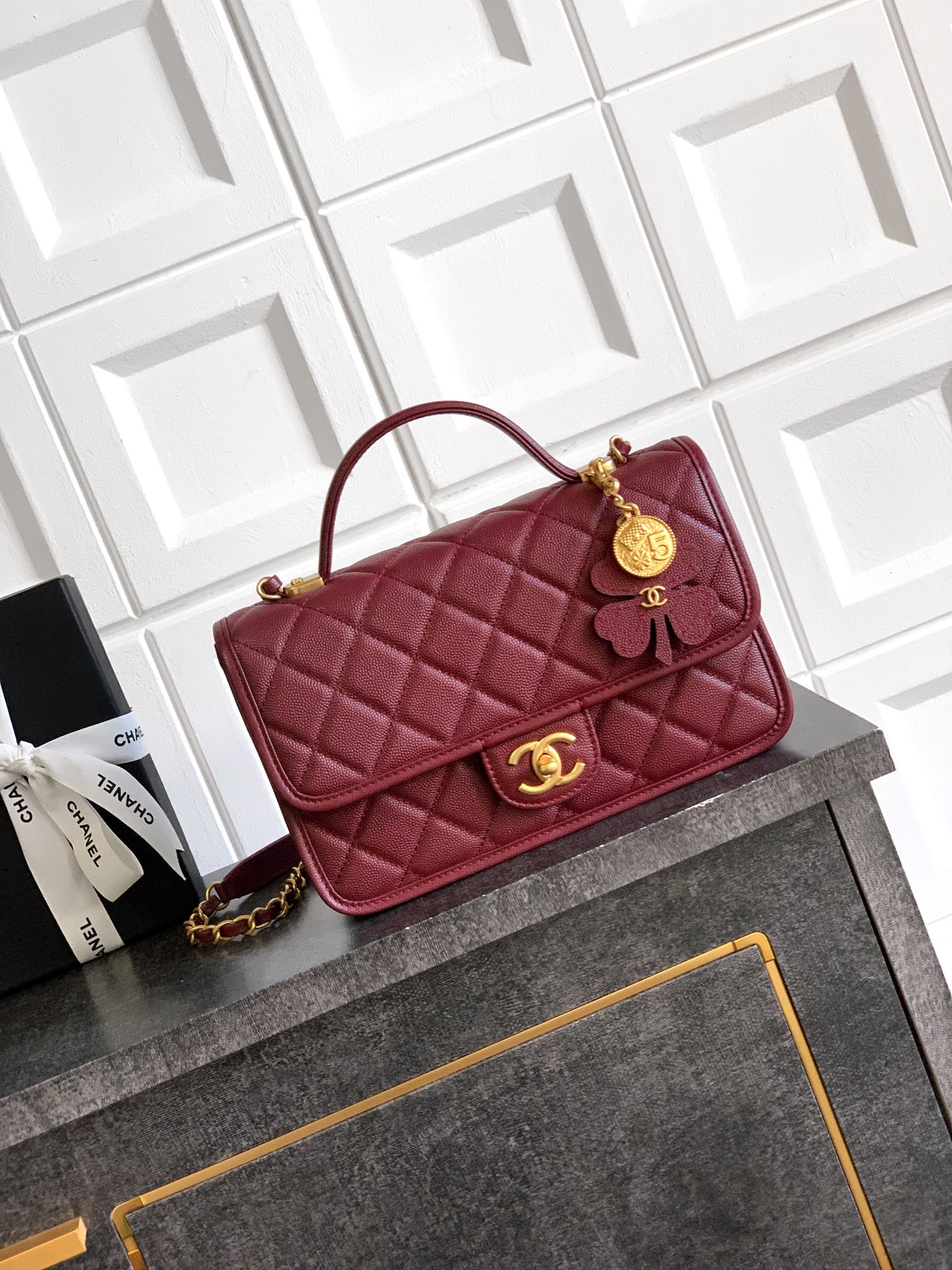 Chanel 25B Clover Series Burgundy Flap Bag