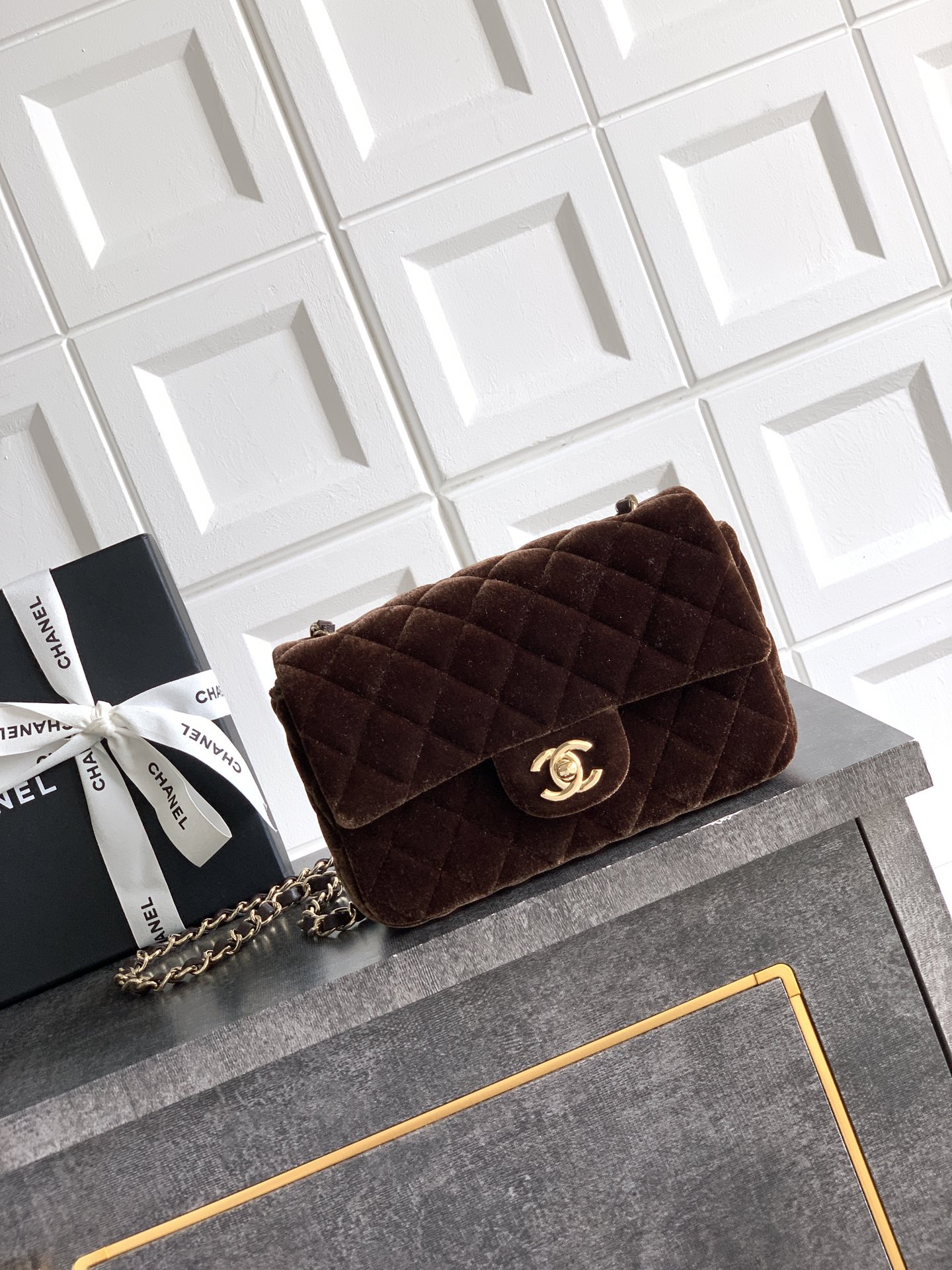 Chanel Mini Velvet Flap Bag, Elegant Quilted Design with Chain Strap