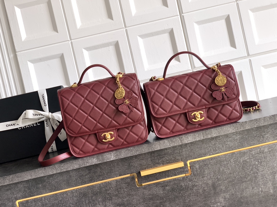 Chanel 25B Clover Series Burgundy Leather Crossbody Bag