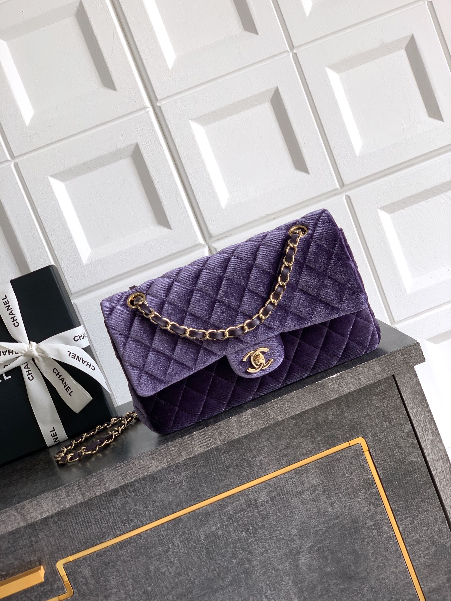 Chanel Violet Velvet Flap Bag, 25.5cm - Elegant Quilted Design