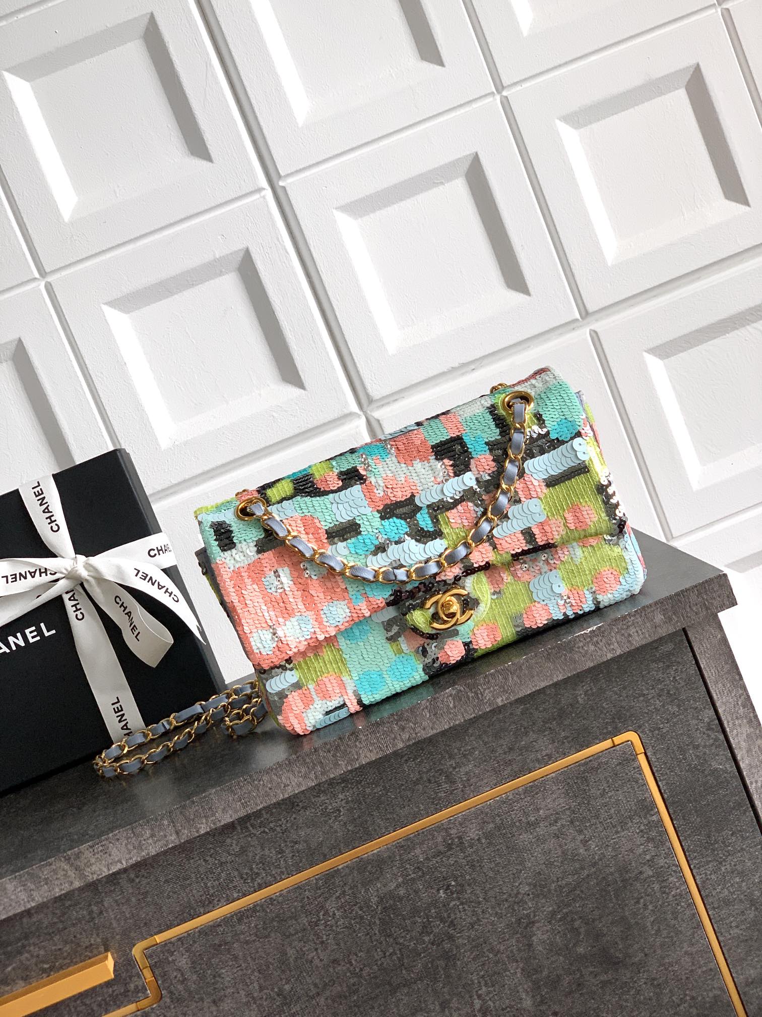 Chanel 25p Sequin Flap Bag, Luxury Handmade Embroidery, Evening Clutch