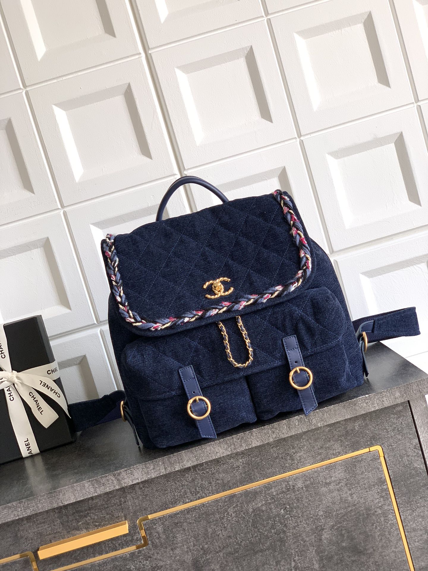 Chanel Salzburg Denim Backpack, Jisoo Inspired Style - Dark Blue