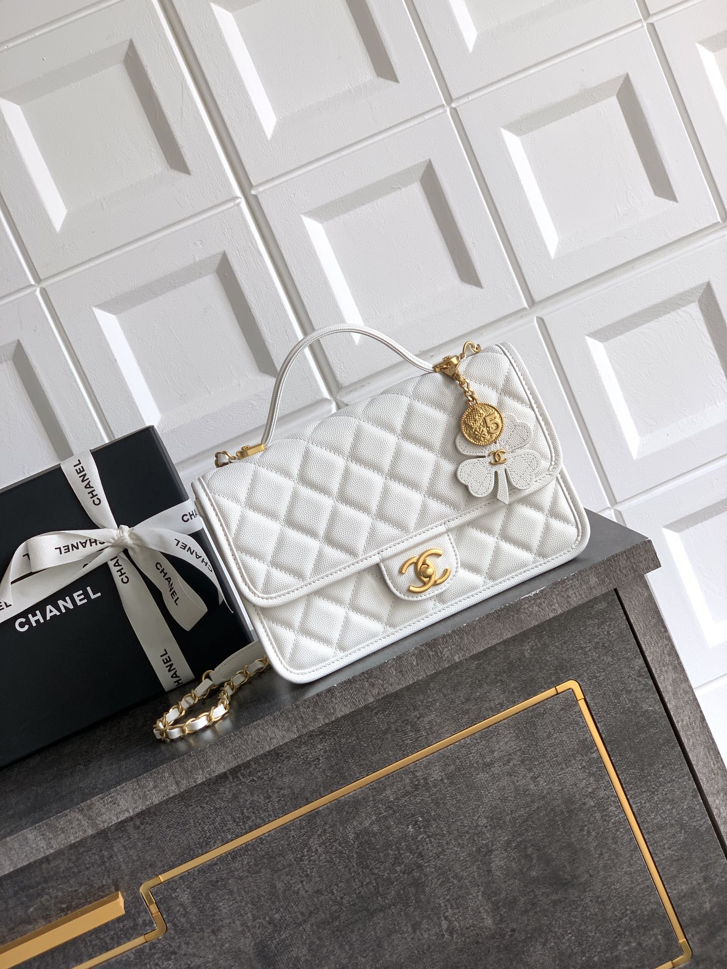 Chanel 25B Clover Series Milkshake White Shoulder Bag