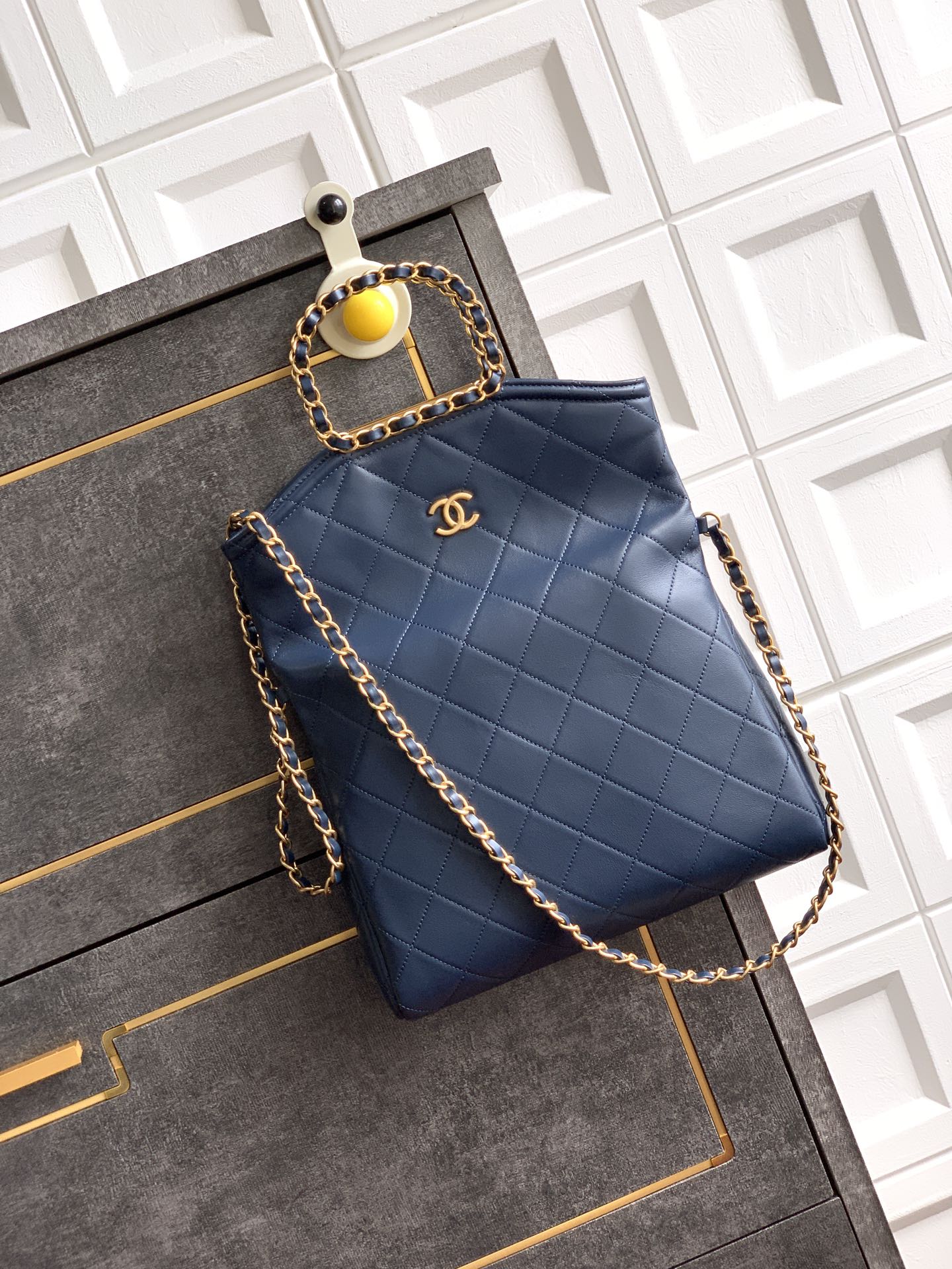 Elegant Quilted Flap Bag with Chain Strap-Night Sky Blue