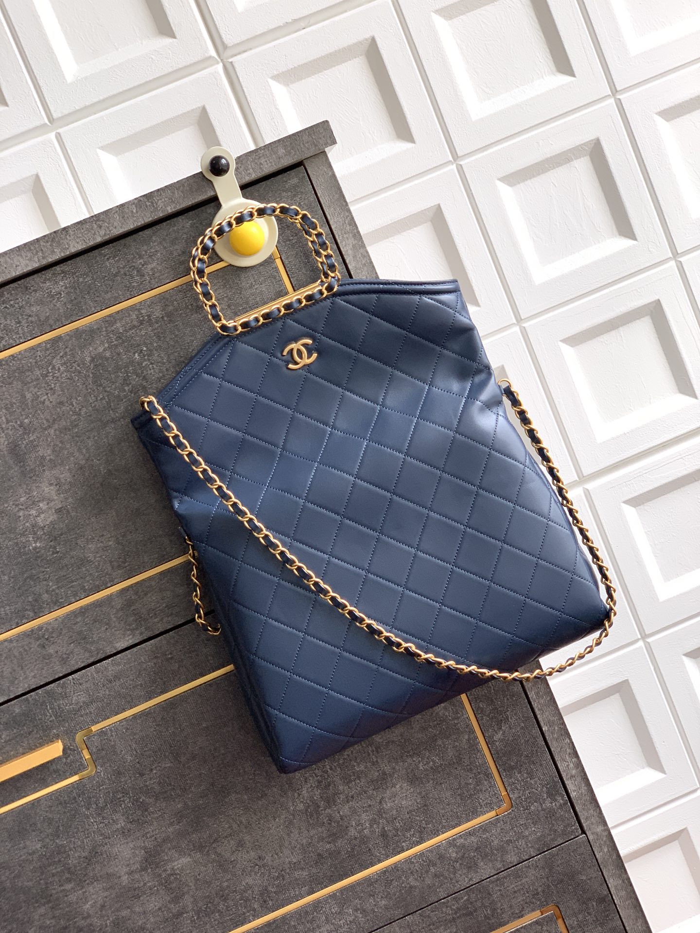 Chanel Classic Flap Bag Lambskin Night Blue with Gold Chain, Large Size