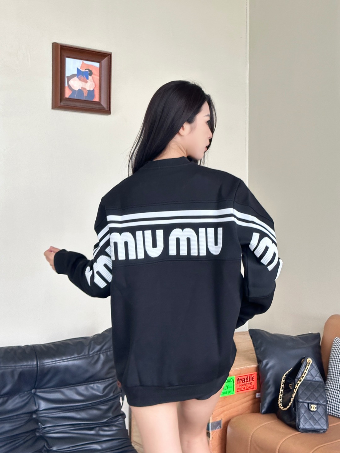 MiuMiu/缪缪 25Fw 后背织带大logo提花拼接卫衣