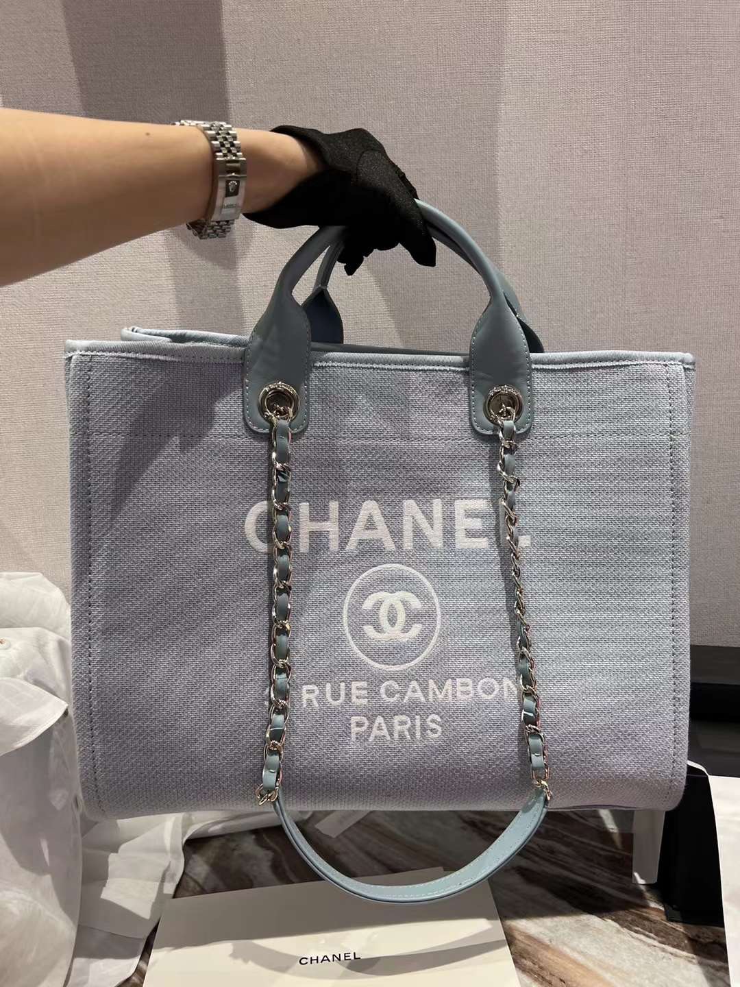 Chanel Shopping Bag Beach Bag This color is so beautiful. 38cm Glacier Blue