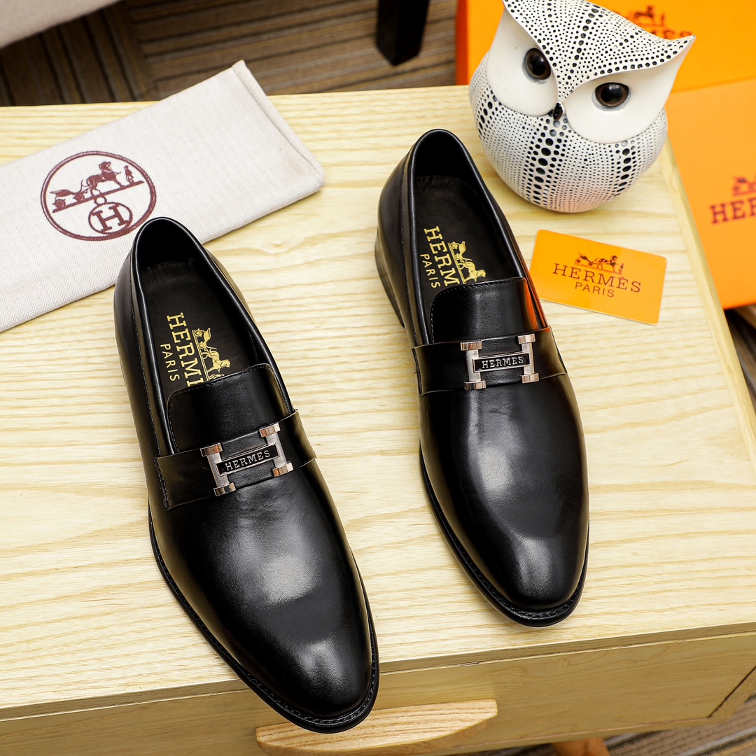 Replica AAA+ Designer
 Hermes Shoes Plain Toe Black Men Cowhide Casual