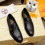 Hermes Shoes Plain Toe Practical And Versatile Replica Designer
 Black Men Cowhide Casual