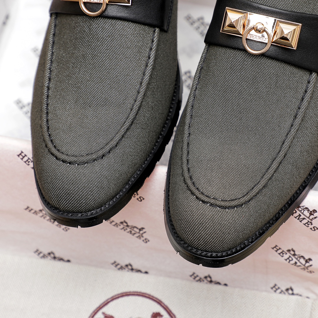 Hermes Men's Casual Business Leather Loafers in Black, Size 39-44 7 i1704438568 2537 0