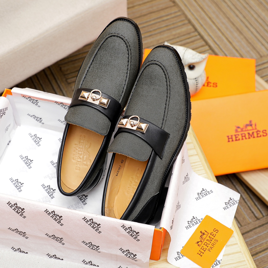 Hermes Men's Casual Business Leather Loafers in Black, Size 39-44 4 i1704438568 6819 0