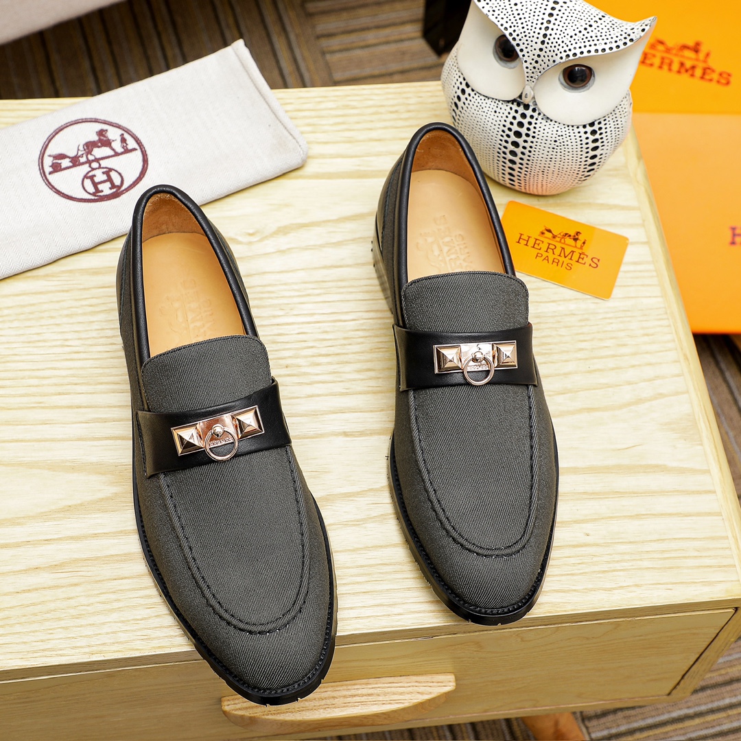 Hermes Men's Casual Business Leather Loafers in Black, Size 39-44 1 Hermes Men's Casual Business Leather Loafers in Black, Size 39-44
