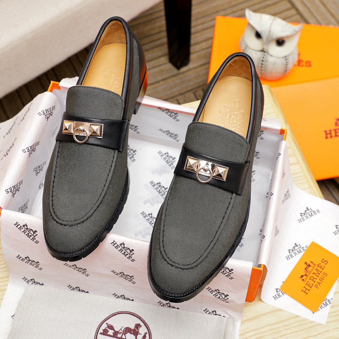 Hermes Men's Casual Business Leather Loafers in Black, Size 39-44 3 i1704438568 7763 0