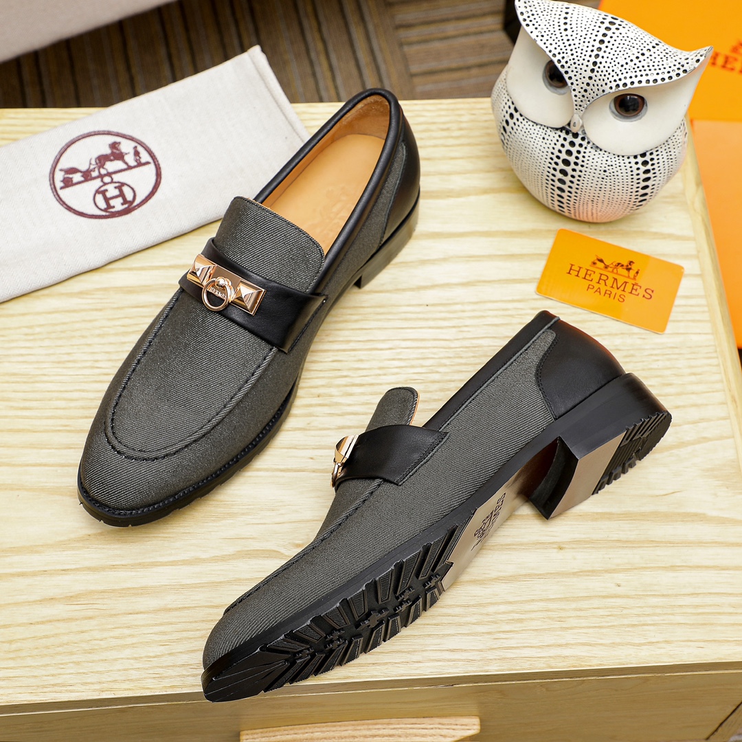 Hermes Men's Casual Business Leather Loafers in Black, Size 39-44 6 i1704438568 7903 0