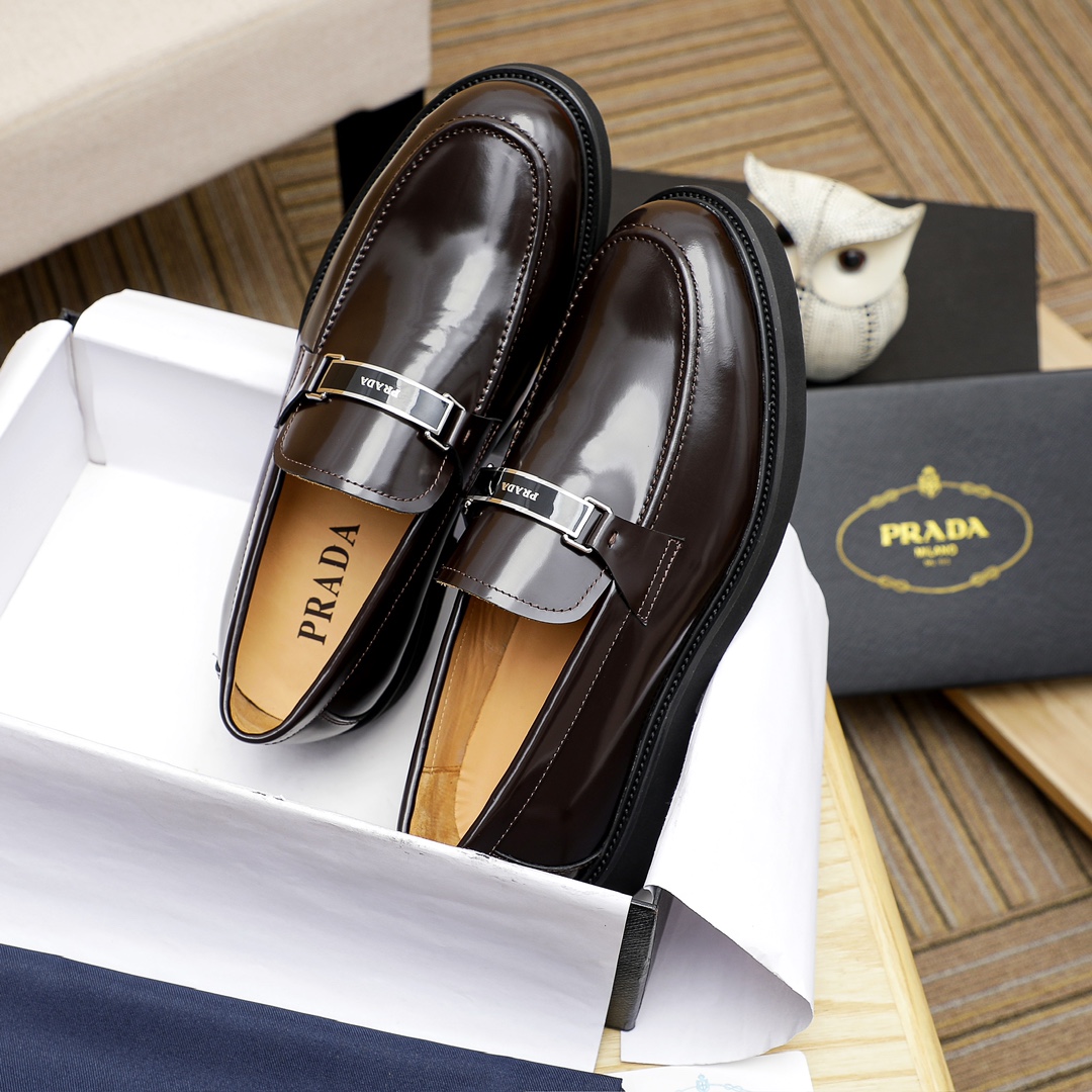 Prada Men's Leather Loafers with Chunky Rubber Sole, Brown, Sizes 38-44 4 i1711335897 8228 3