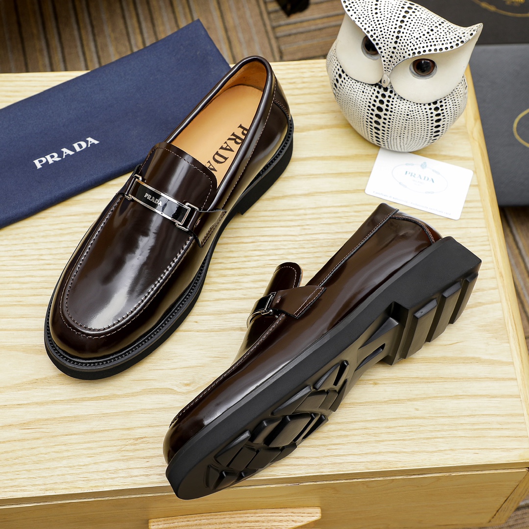 Prada Men's Leather Loafers with Chunky Rubber Sole, Brown, Sizes 38-44 5 i1711335897 9491 7