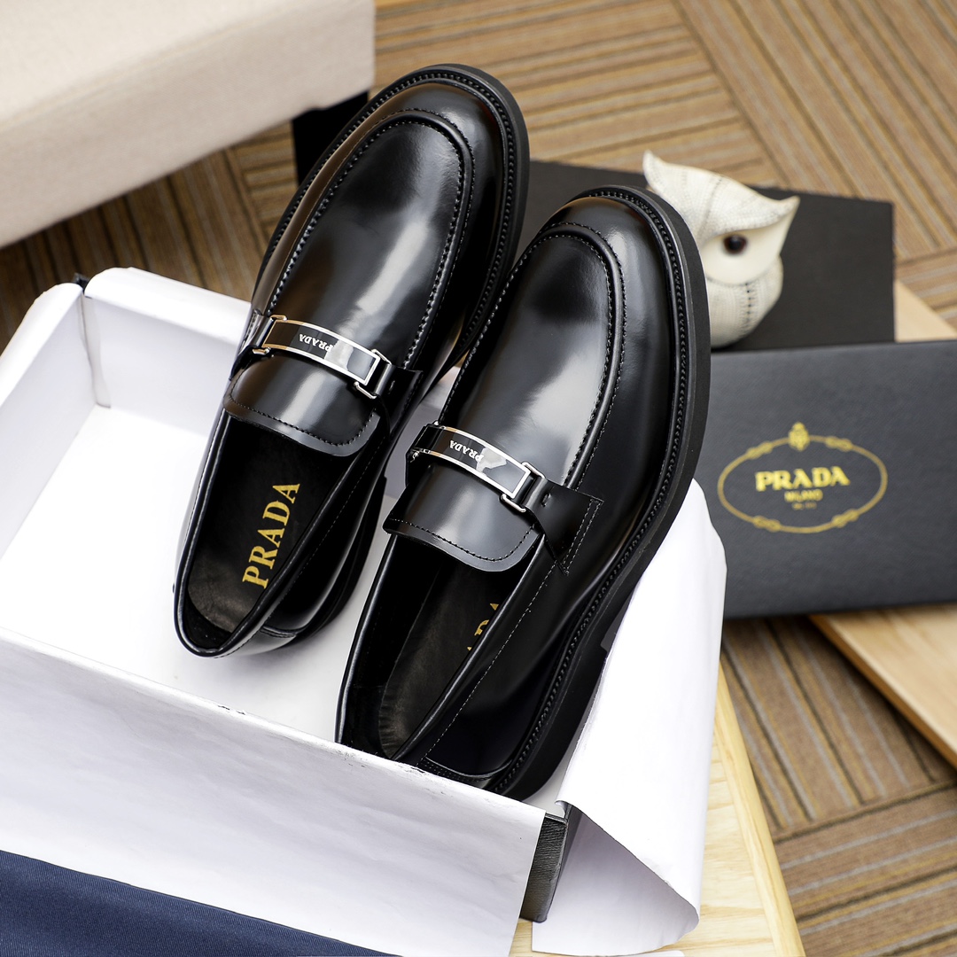 Prada Men's Leather Loafers With Metal Buckle - Black, Comfortable & Durable 4 i1711336000 3657 3