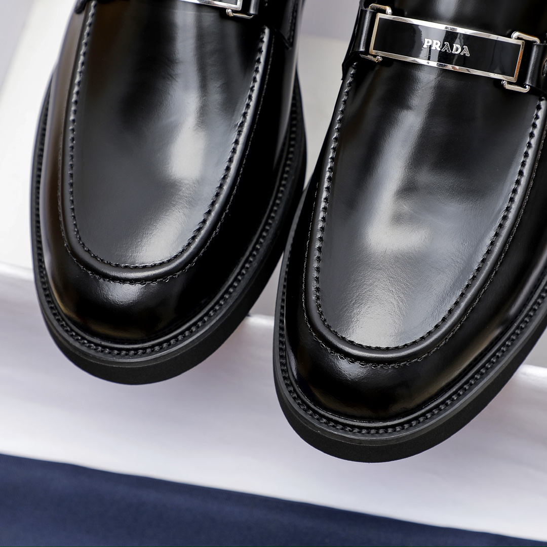 Prada Men's Leather Loafers With Metal Buckle - Black, Comfortable & Durable 7 i1711336000 4991 7