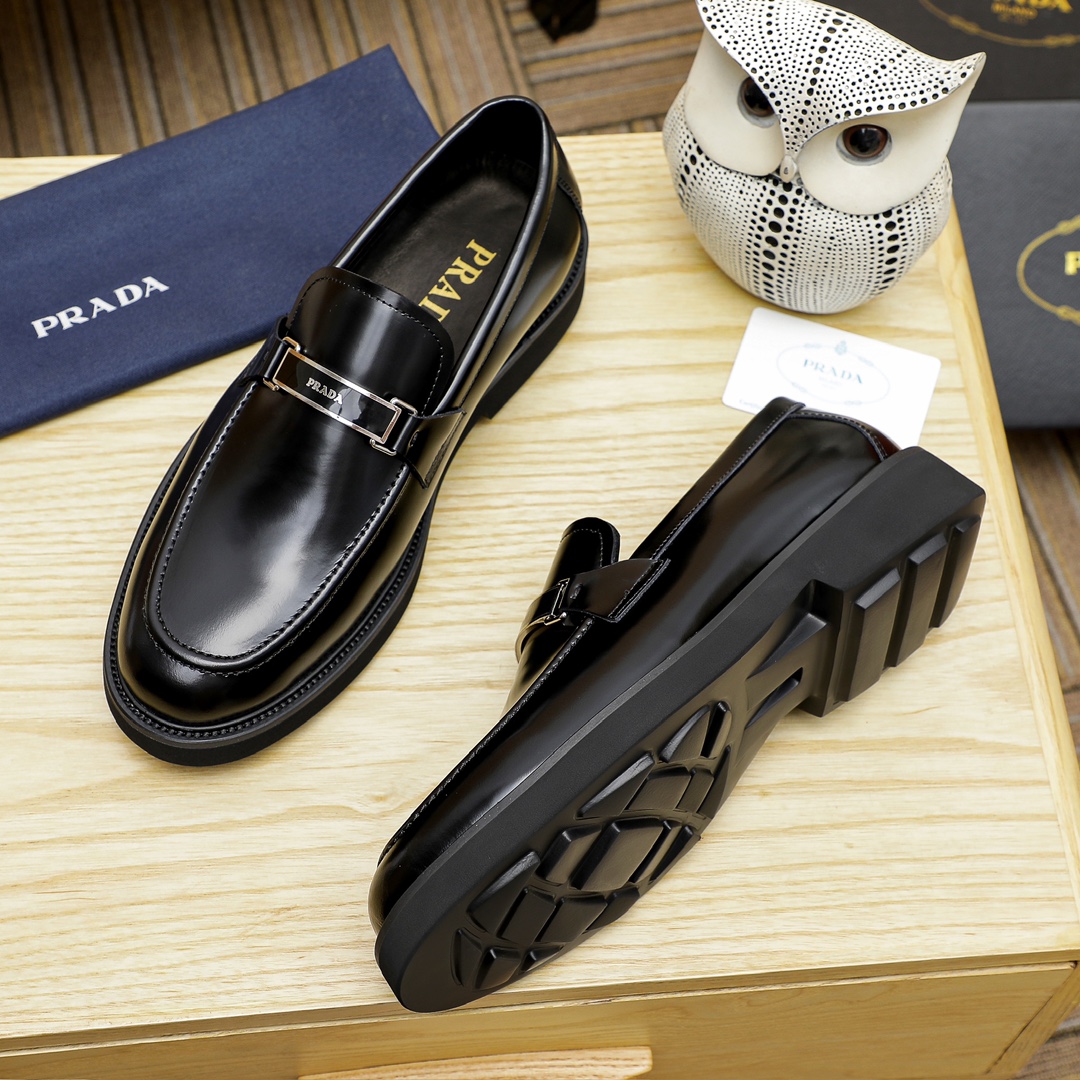 Prada Men's Leather Loafers With Metal Buckle - Black, Comfortable & Durable 6 i1711336000 6529 5