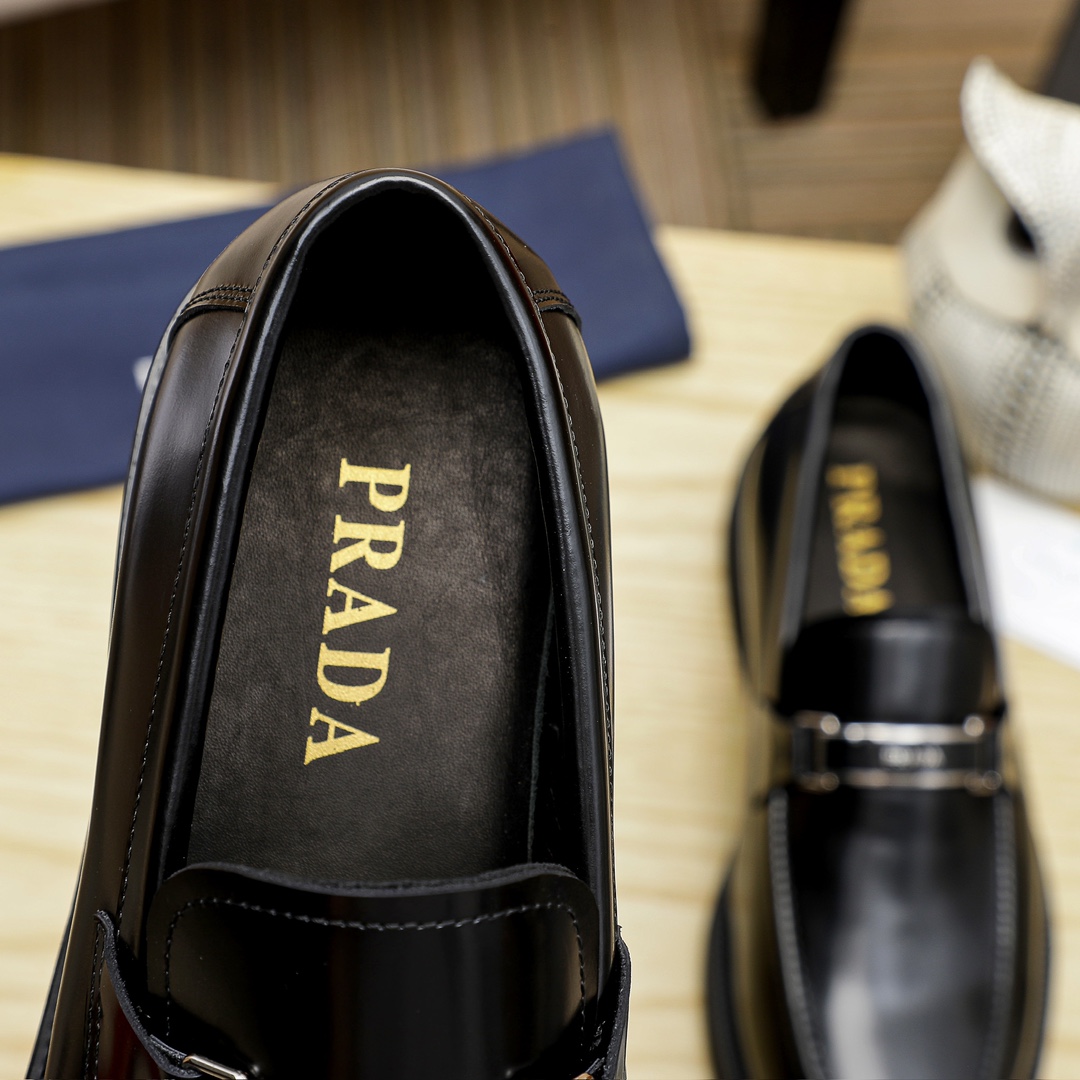 Prada Men's Leather Loafers With Metal Buckle - Black, Comfortable & Durable 8 i1711336000 9536 0
