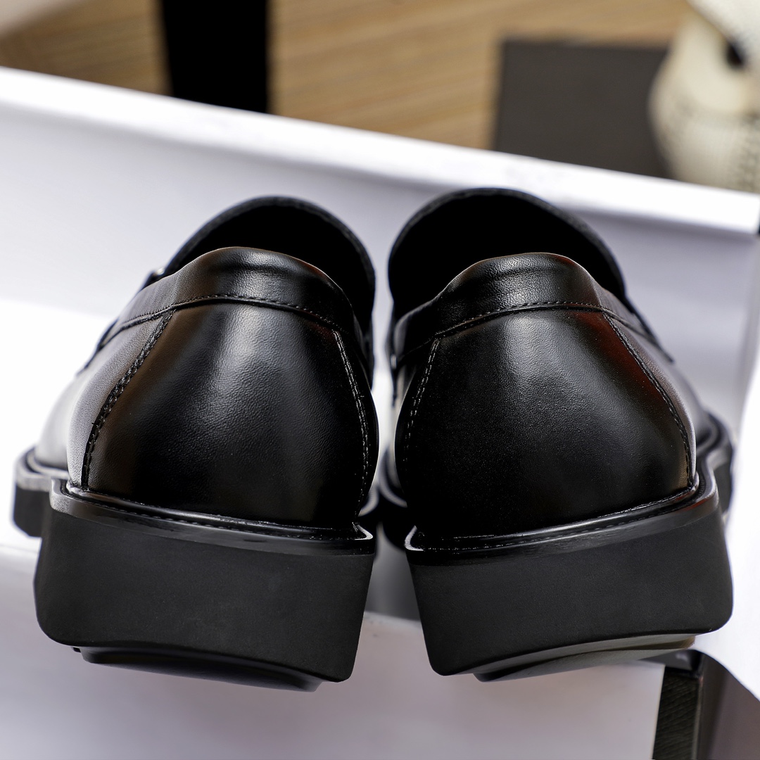 Prada Black Leather Loafers with Silver Buckle, Men's Classic Dress Shoes 9 i1711336040 1697 5