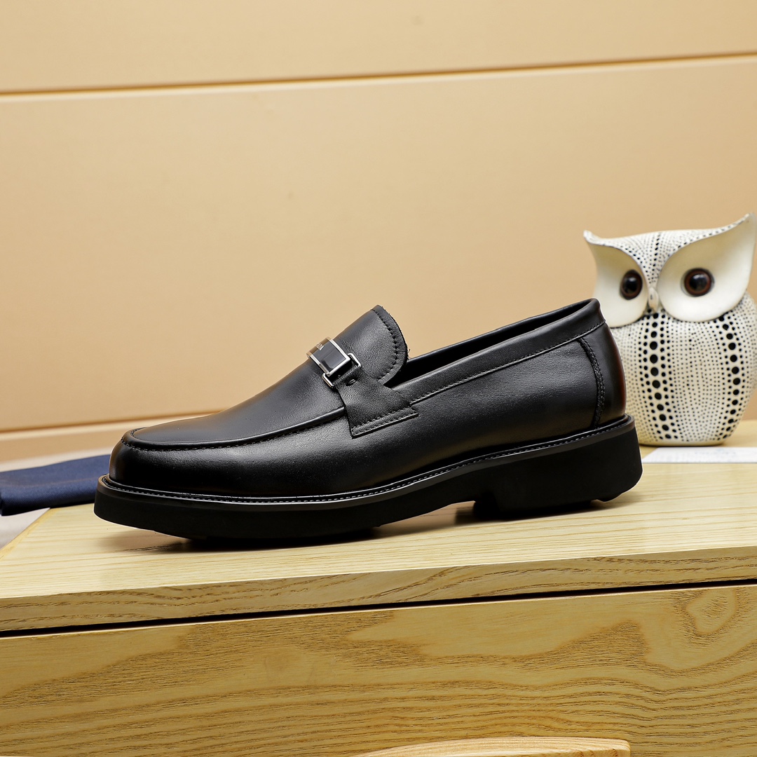 Prada Black Leather Loafers with Silver Buckle, Men's Classic Dress Shoes 5 i1711336040 9076 2