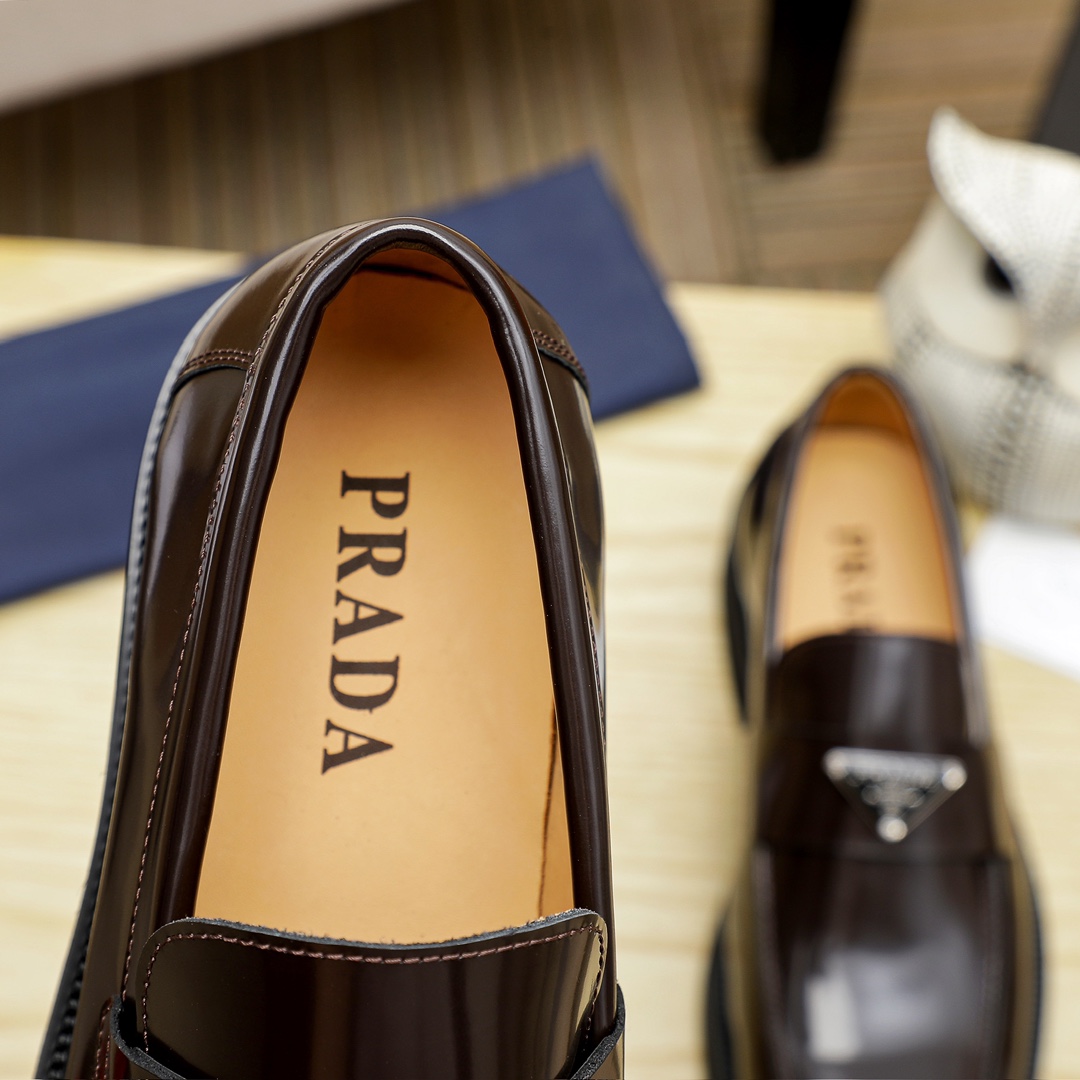 Prada Men's Leather Loafers with Iconic Logo, Brown Color, Size 38-44 8 i1711336869 5106 3