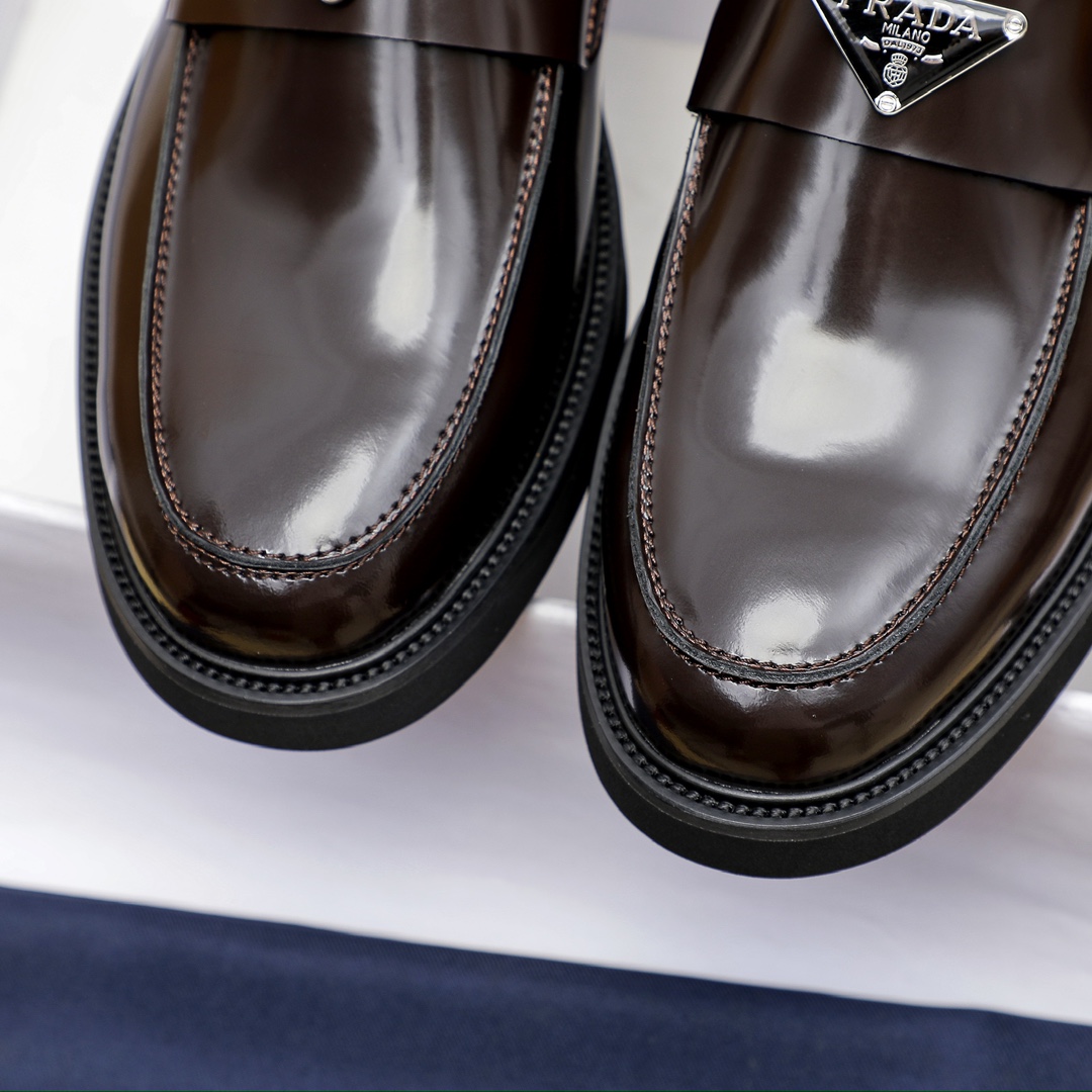 Prada Men's Leather Loafers with Iconic Logo, Brown Color, Size 38-44 7 i1711336869 6927 5