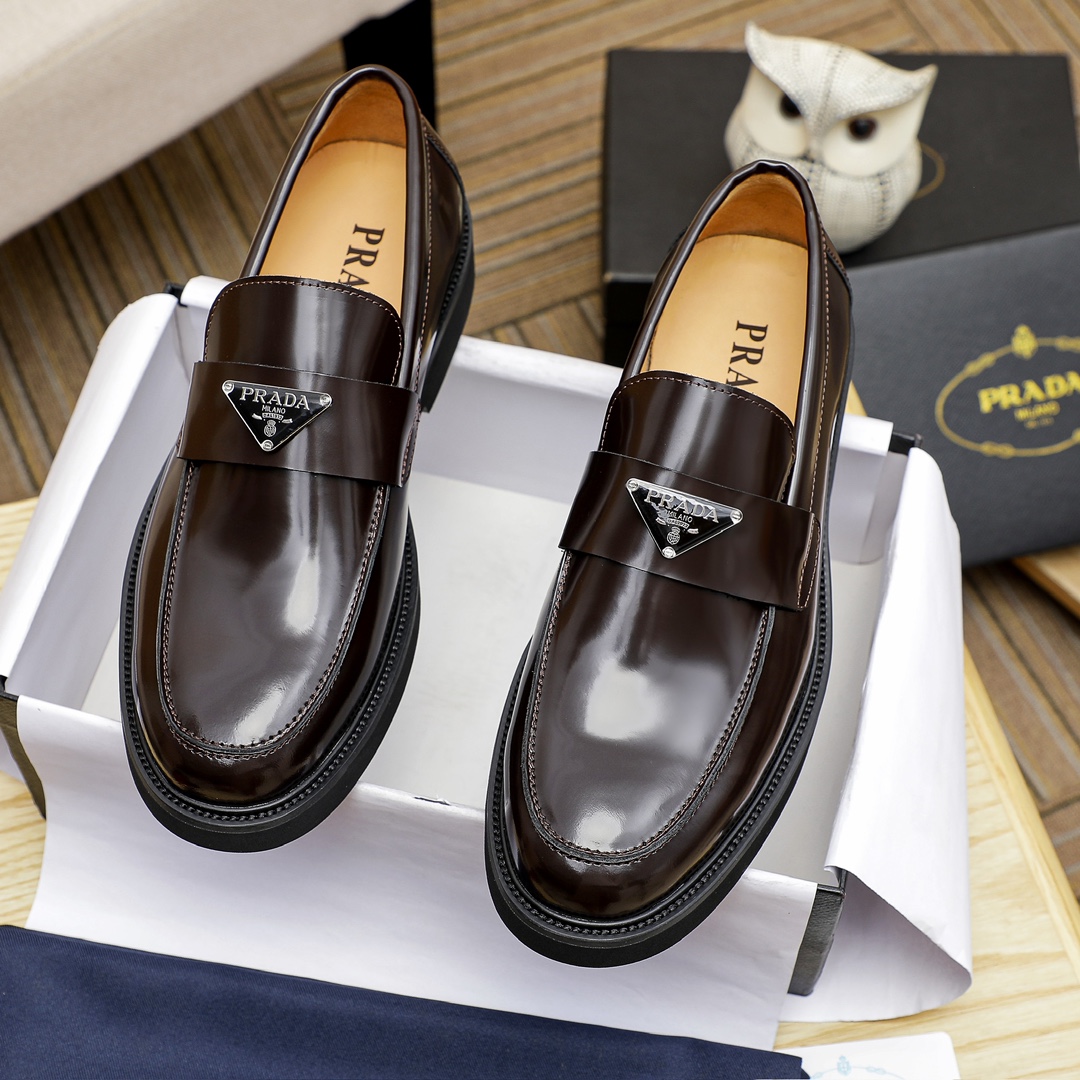 Prada Men's Leather Loafers with Iconic Logo, Brown Color, Size 38-44 3 i1711336869 7589 0