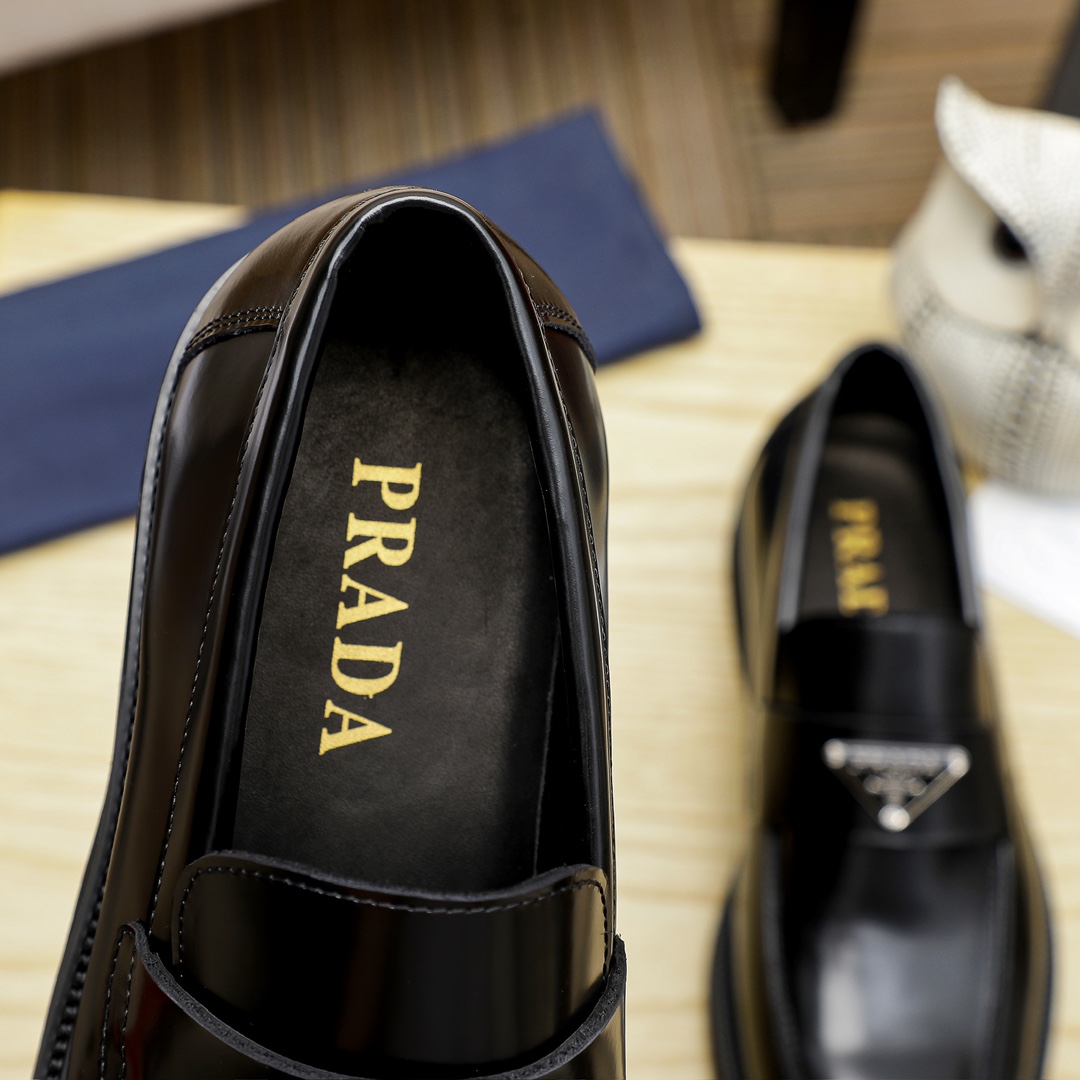 Prada Men's Leather Loafers Classic Slip-on Dress Shoes,Black,Size 38-44 8 i1711336902 3564 3