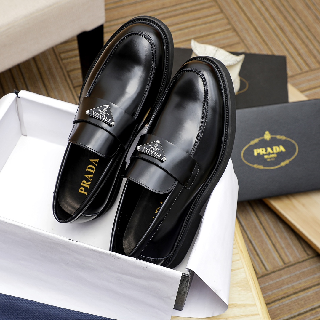 Prada Men's Leather Loafers Classic Slip-on Dress Shoes,Black,Size 38-44 4 i1711336902 5763 6