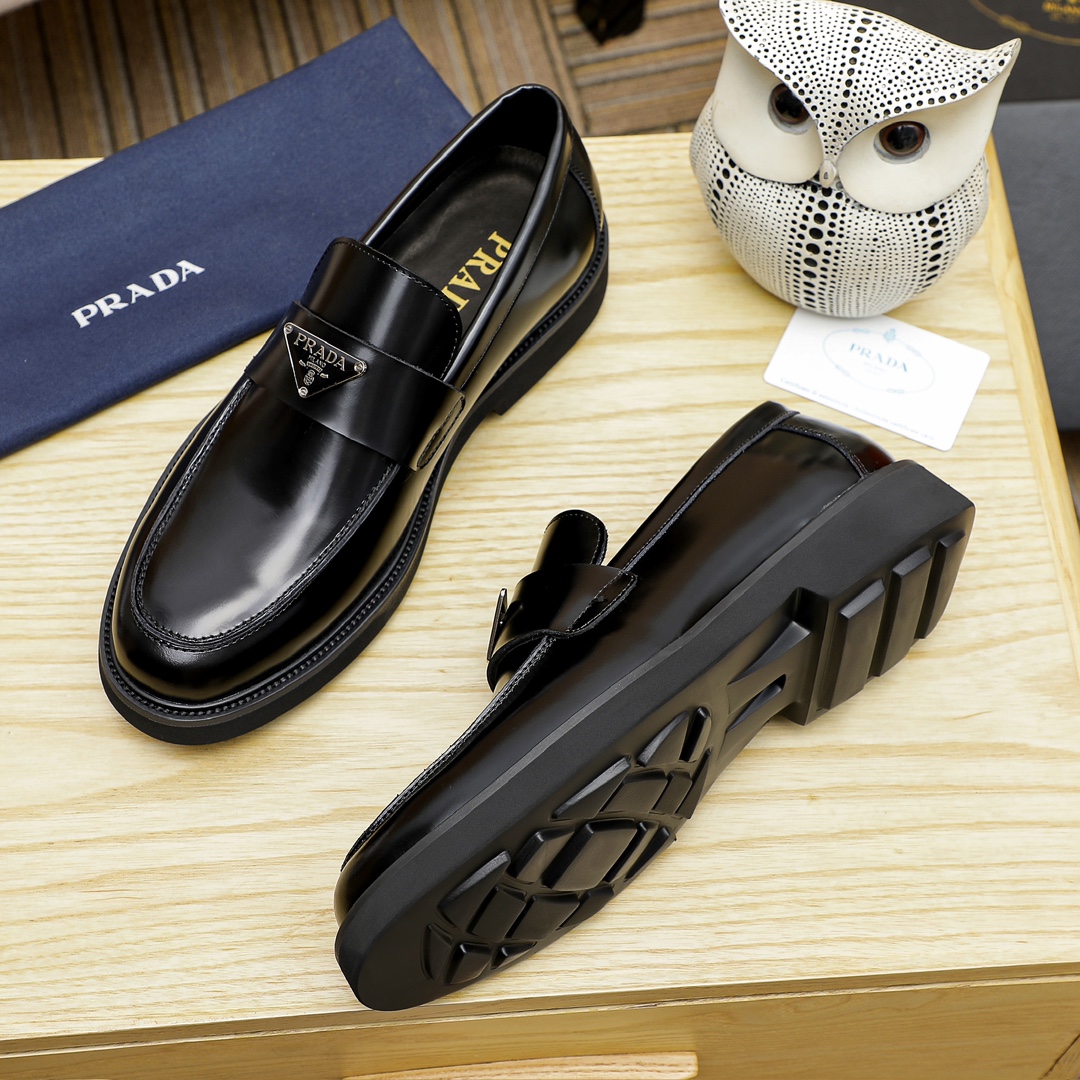 Prada Men's Leather Loafers Classic Slip-on Dress Shoes,Black,Size 38-44 6 i1711336902 8405 4