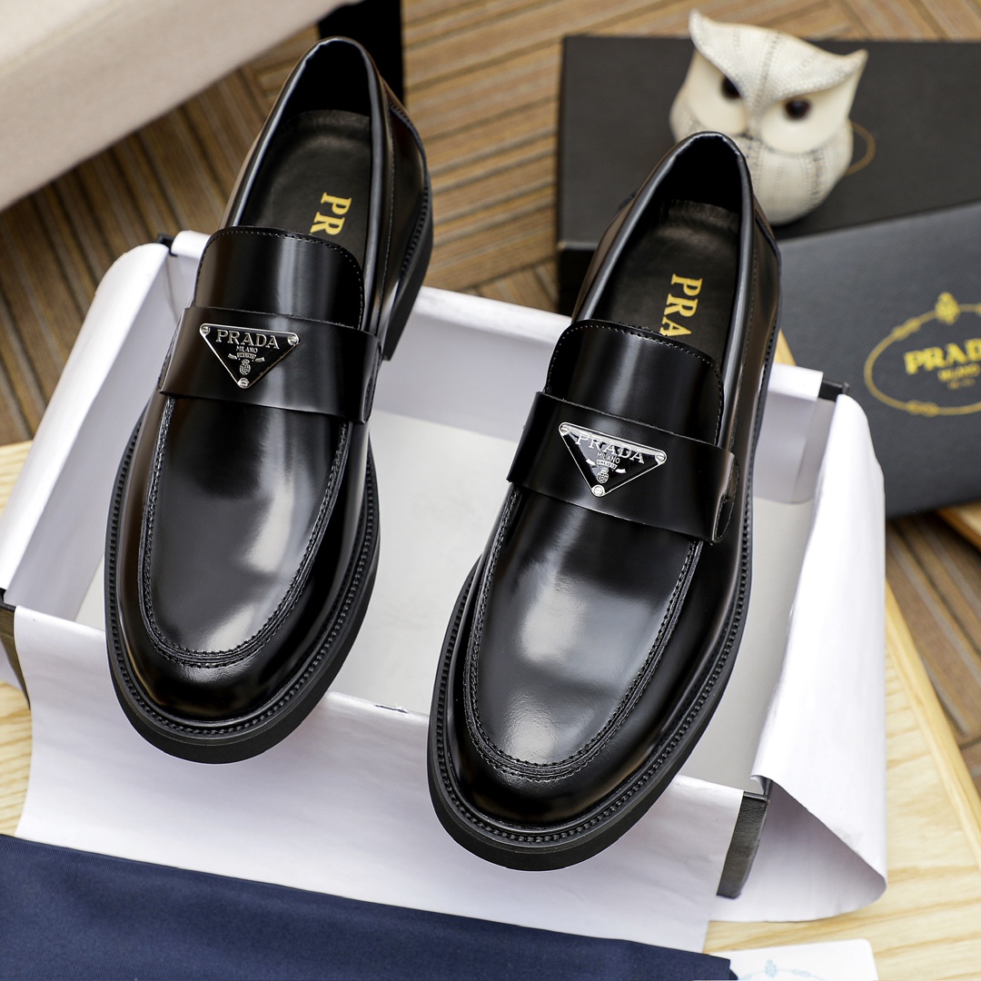 Prada Men's Leather Loafers Classic Slip-on Dress Shoes,Black,Size 38-44 3 i1711336902 8853 2