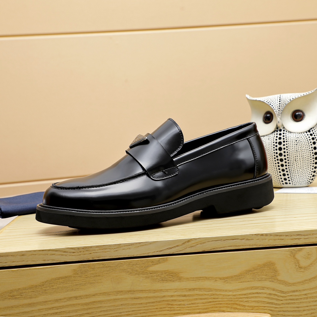 Prada Men's Leather Loafers Classic Slip-on Dress Shoes,Black,Size 38-44 5 i1711336902 9597 8