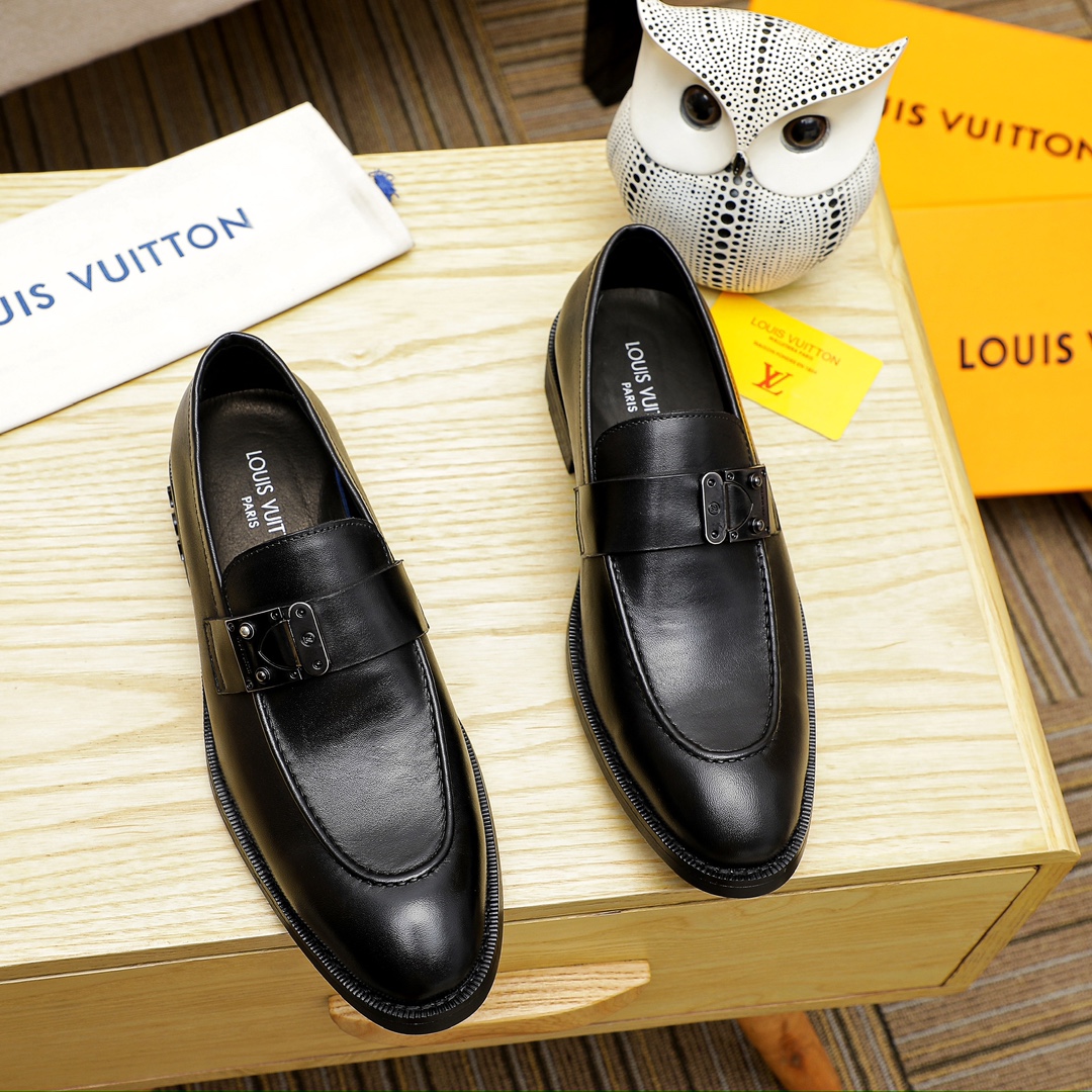 Louis Vuitton Shoes Plain Toe Black Brown Cowhide