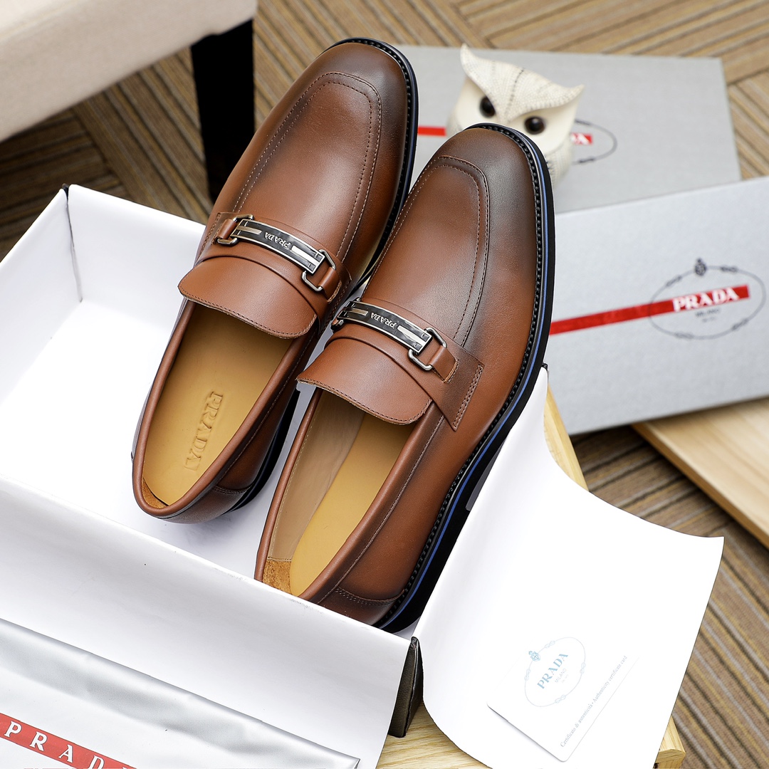 Prada Men's Leather Loafers with Metal Buckle Detail, Brown Color 4 i1729649667 2796 4