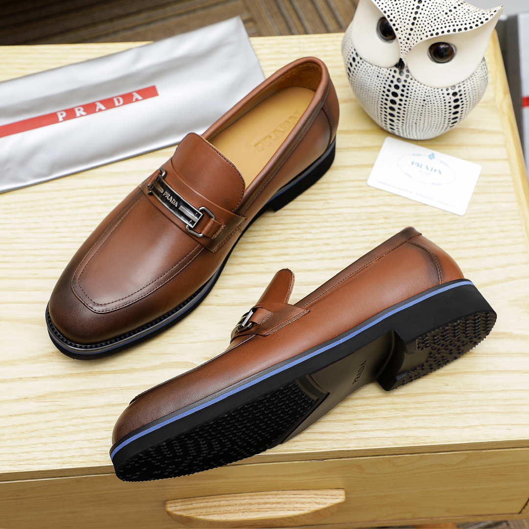 Prada Men's Leather Loafers with Metal Buckle Detail, Brown Color 6 i1729649667 7404 7