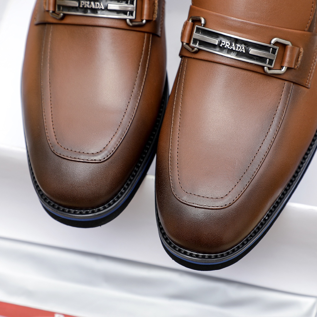 Prada Men's Leather Loafers with Metal Buckle Detail, Brown Color 7 i1729649667 7411 2