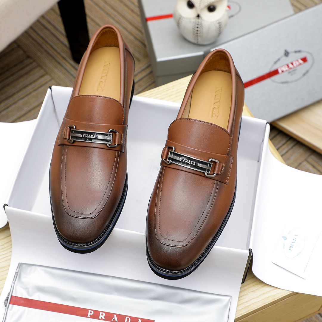 Prada Men's Leather Loafers with Metal Buckle Detail, Brown Color 3 i1729649667 8568 3