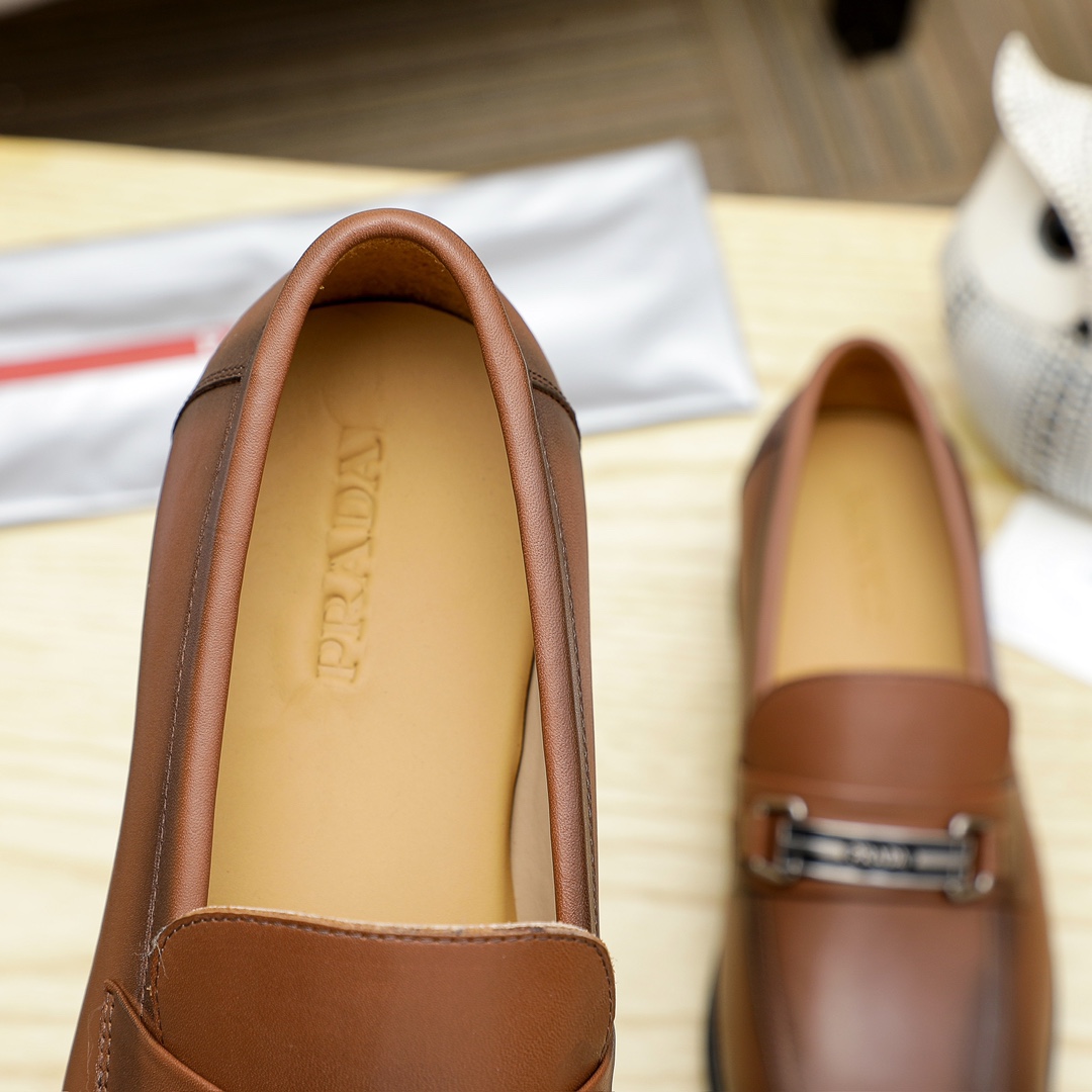 Prada Men's Leather Loafers with Metal Buckle Detail, Brown Color 8 i1729649667 8885 5