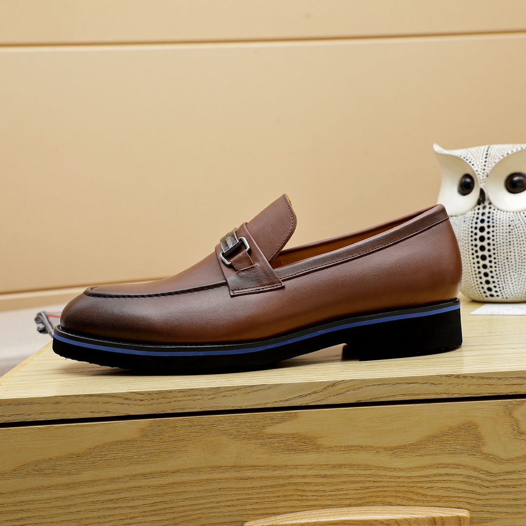 Prada Men's Leather Loafers with Metal Logo Accent - Brown 5 i1729649845 3379 3
