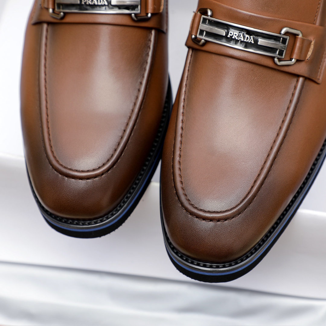 Prada Men's Leather Loafers with Metal Logo Accent - Brown 7 i1729649845 5124 2