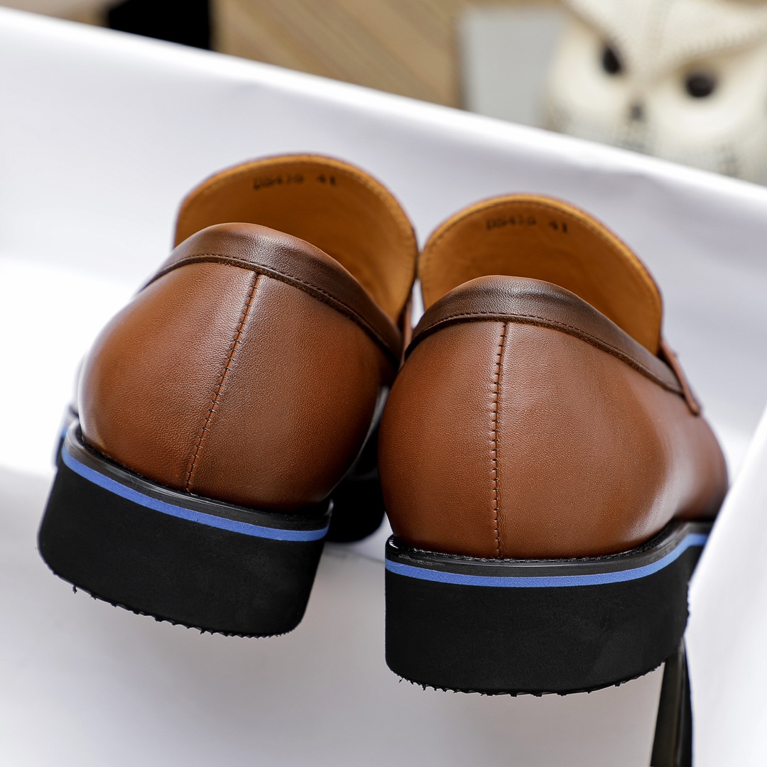 Prada Men's Leather Loafers with Metal Logo Accent - Brown 9 i1729649845 6405 0