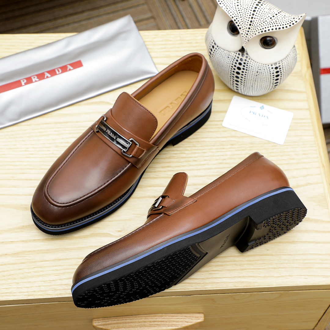 Prada Men's Leather Loafers with Metal Logo Accent - Brown 6 i1729649845 7781 1