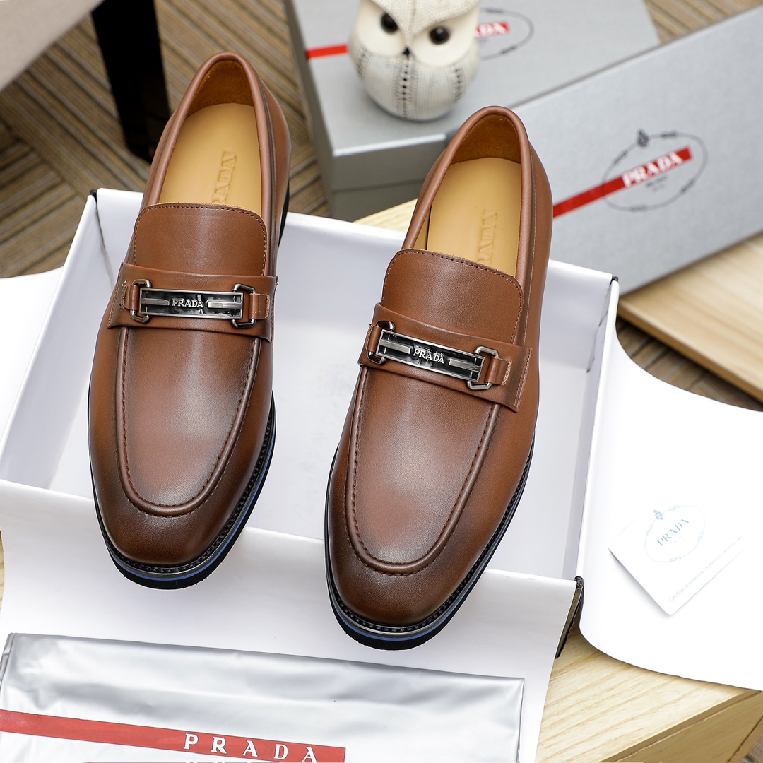 Prada Men's Leather Loafers with Metal Logo Accent - Brown 3 i1729649899 7733 1