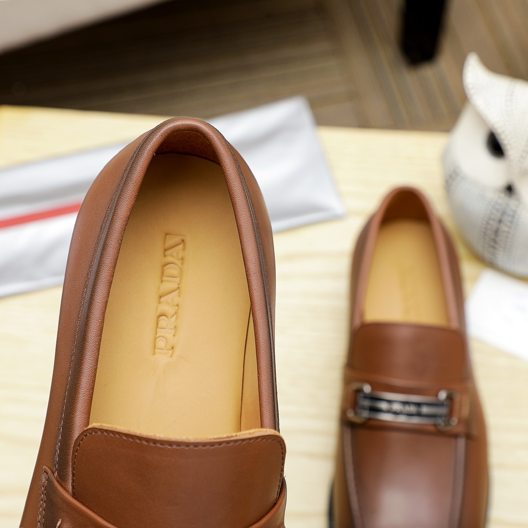 Prada Men's Leather Loafers with Metal Logo Accent - Brown 8 i1729649899 8434 0