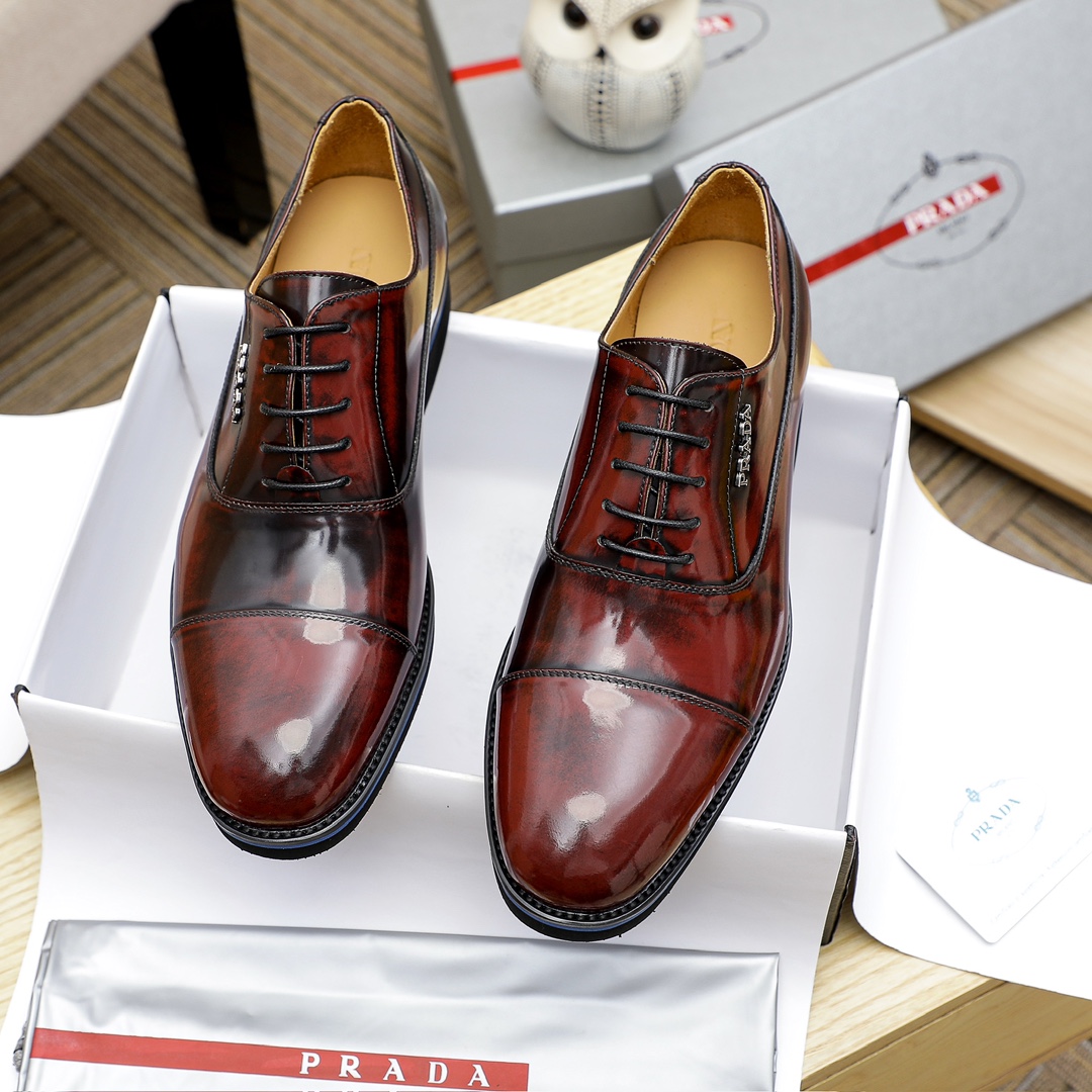 Prada Men's Leather Oxford Dress Shoes Lace-Up, Burgundy, Sizes 38-44 3 i1729650305 3987 8