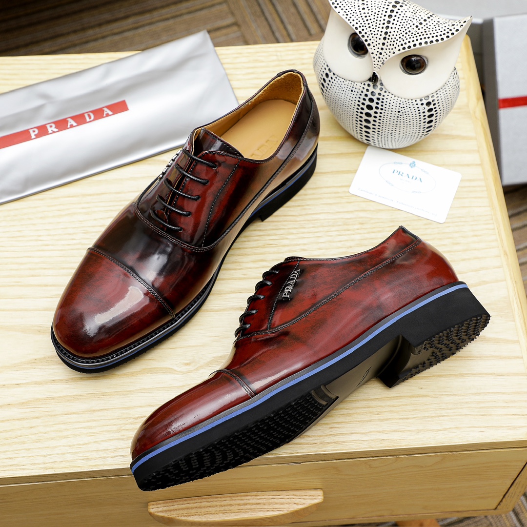 Prada Men's Leather Oxford Dress Shoes Lace-Up, Burgundy, Sizes 38-44 6 i1729650305 4072 4