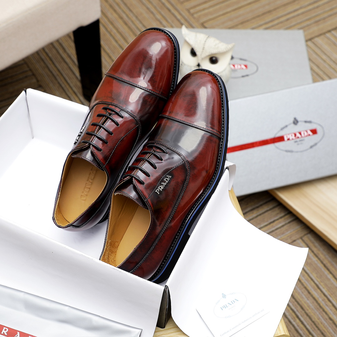 Prada Men's Leather Oxford Dress Shoes Lace-Up, Burgundy, Sizes 38-44 4 i1729650305 5602 1