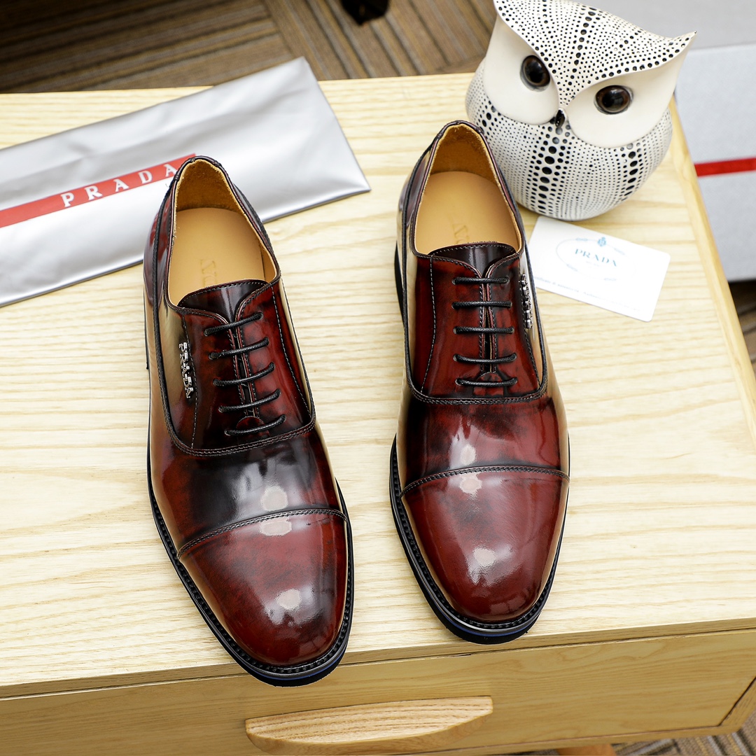 Prada Men's Leather Oxford Dress Shoes Lace-Up, Burgundy, Sizes 38-44 1 Prada Men's Leather Oxford Dress Shoes Lace-Up, Burgundy, Sizes 38-44